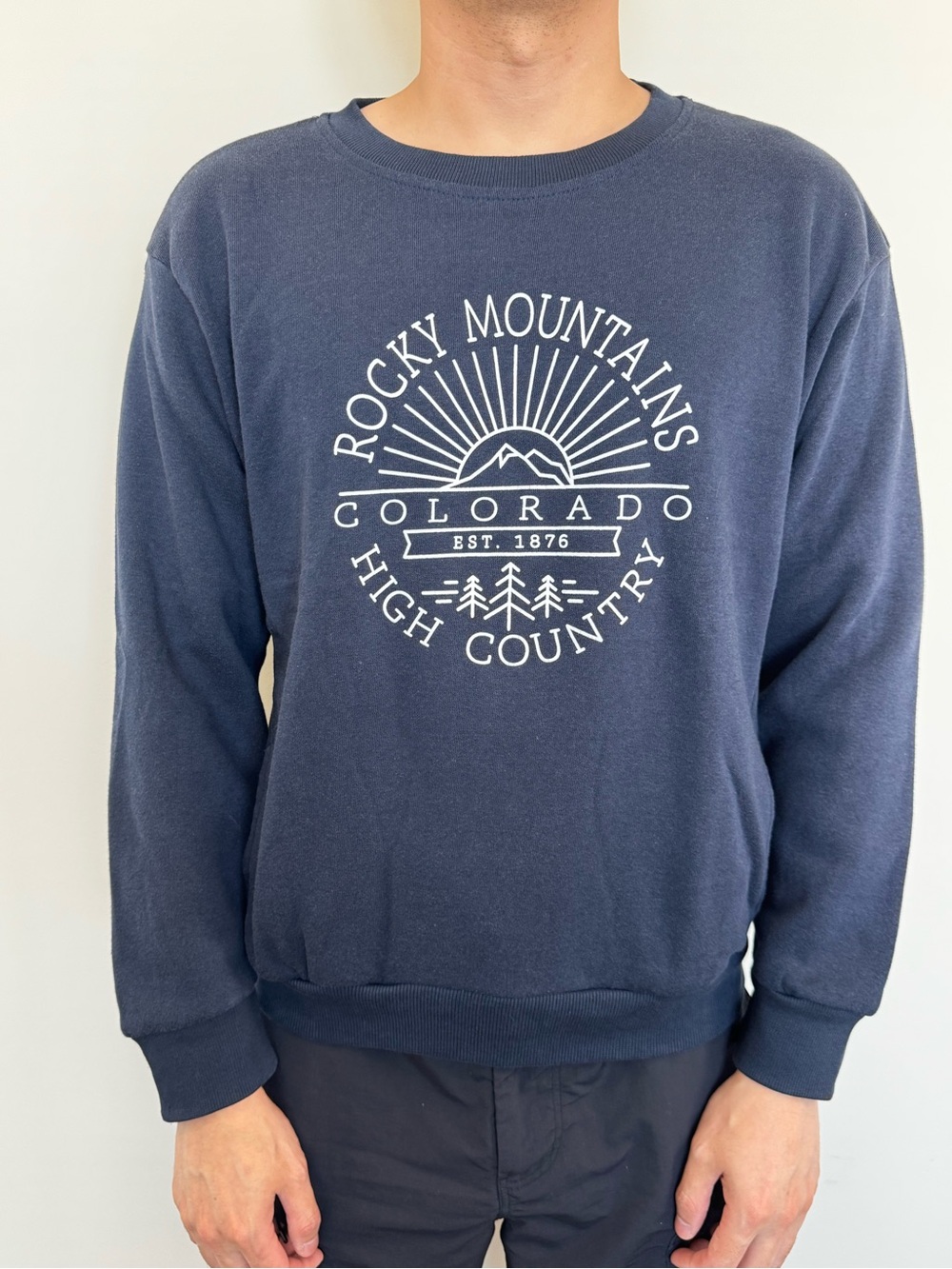 MV Sport Navy Rocky Mountains Colorado Graphic Crewneck